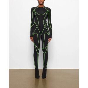 SKIMS Moto Contour Catsuit Onyx Black Neon Green Trim Zip Up Full Body‎ Size 4X